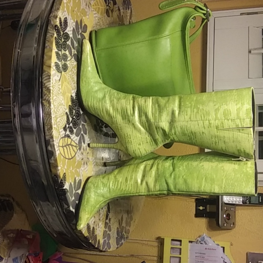 Genuine leather Brazilian lime green boots